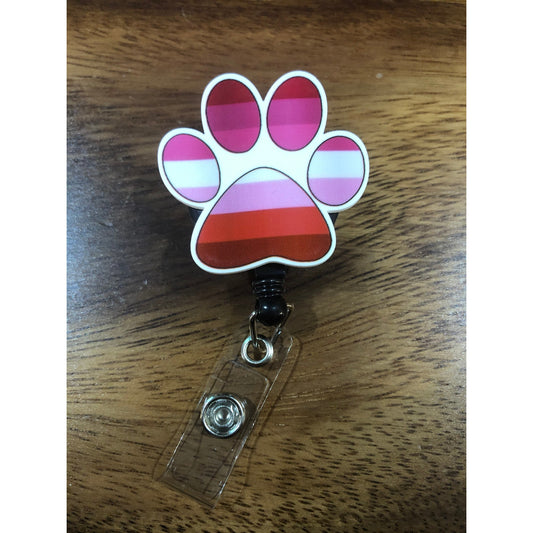 Lesbian Pride Flag Dog Paw Badge Reel with Swivel Back