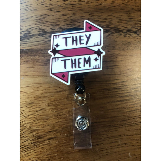 They Them Pronoun Badge Reel with Swivel Back