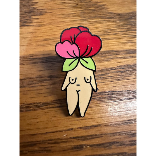 Flower Lady Pinback Label Pin