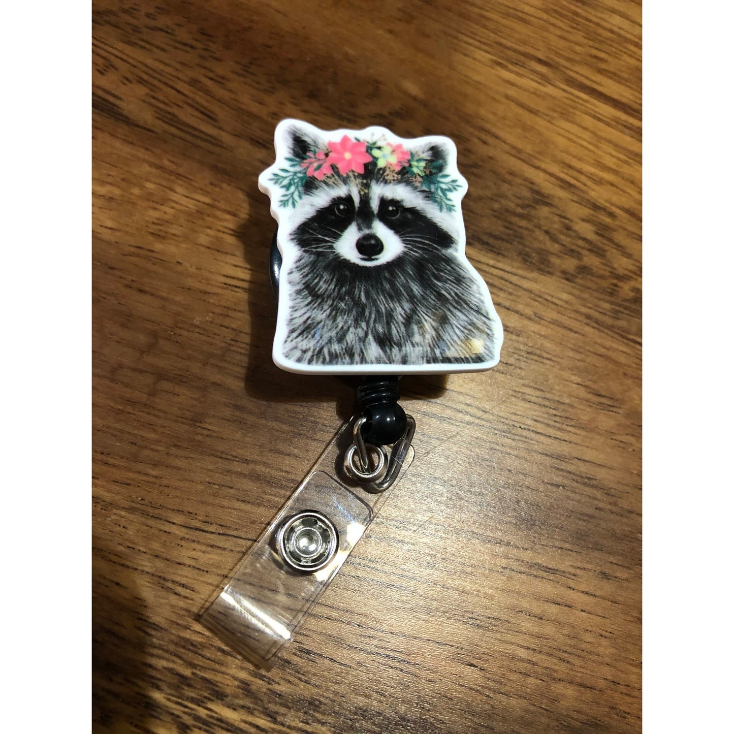 Raccoon  Badge Reel with Swivel Back