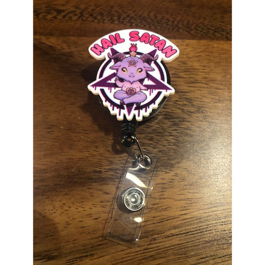 Hail Satan Badge Reel with Swivel Back