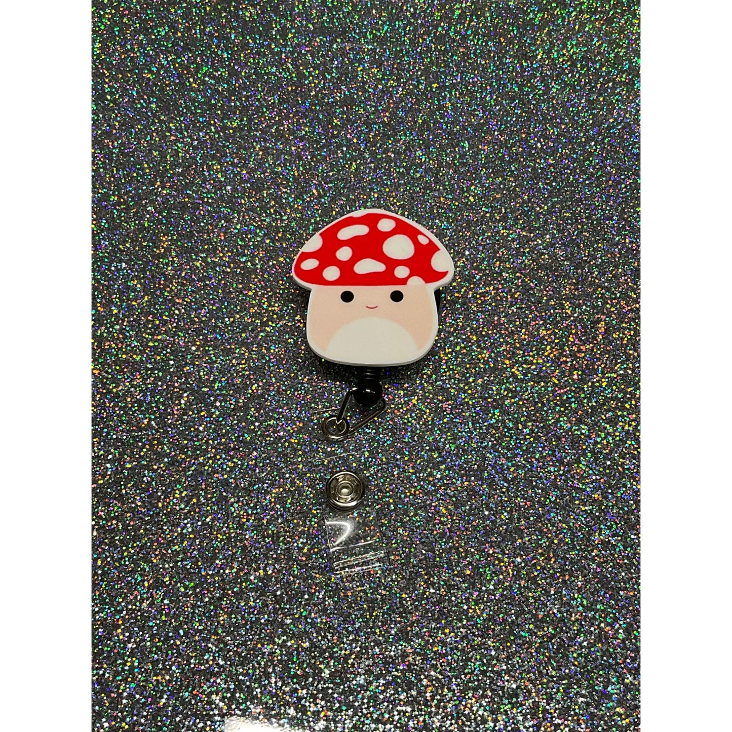 Mushroom Squishmallow Badge Reel with Swivel Back