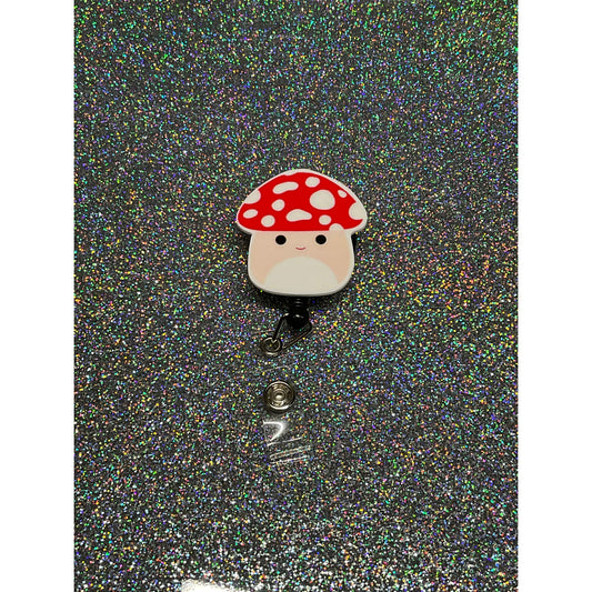 Mushroom Squishmallow Badge Reel with Swivel Back