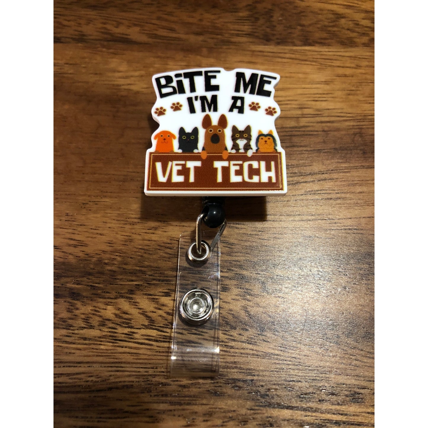 Bite me I'm a vet tech Badge Reel with Swivel Back