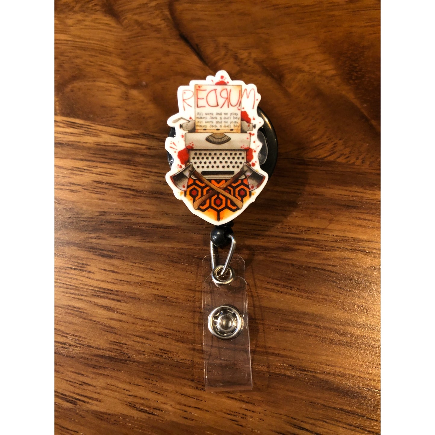 The Shining REDRUM Badge Reel with Swivel Back