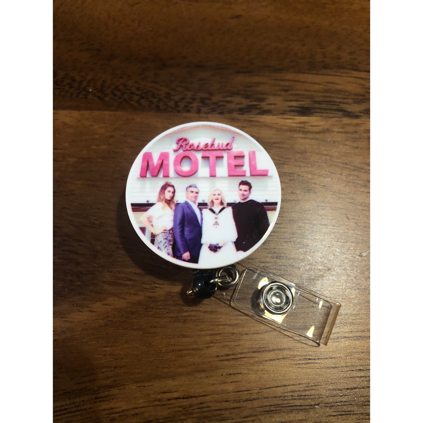 Schitts Creek Rosebud Motel Badge Reel with Swivel Back