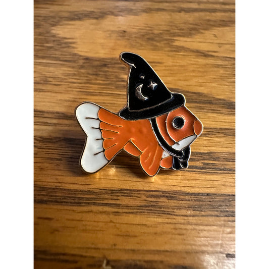 Magic Wizard Goldfish Pinback Label Pin