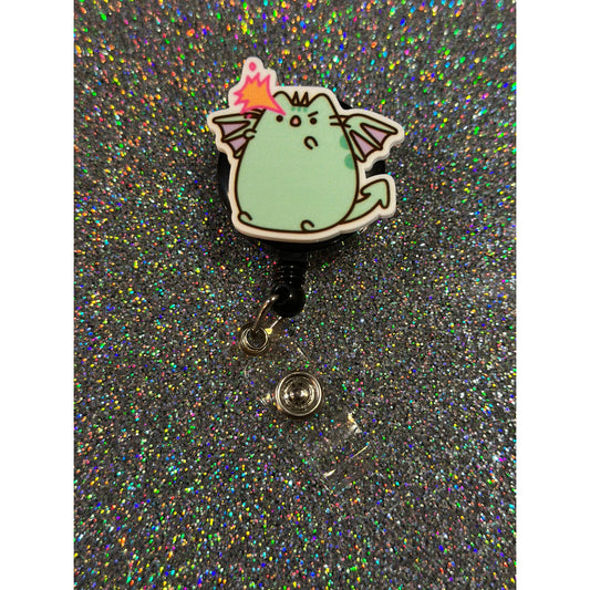 Fire Breathing Dragon Pusheen Badge Reel with Swivel Back