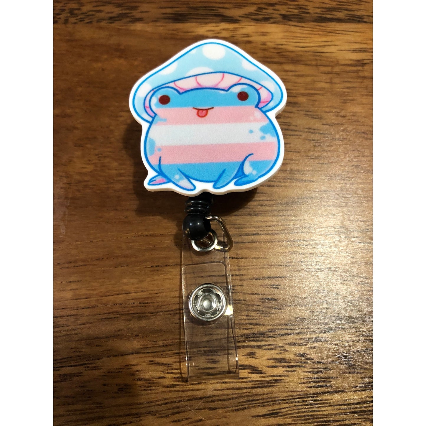 Trans Frog Pride Flag Badge Reel with Swivel Back