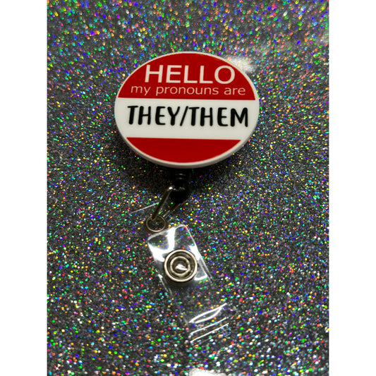 They Them Pronoun Badge Reel with Swivel Back