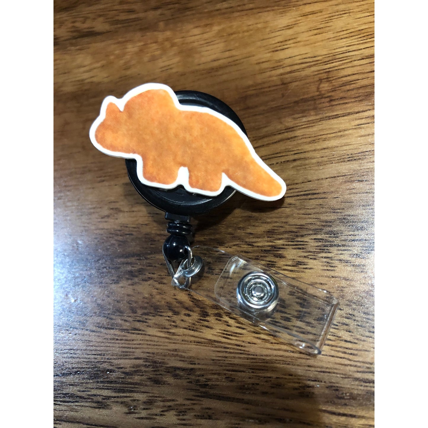 Dinosaur Dino Nuggets Nuggies Badge Reel with Swivel Back