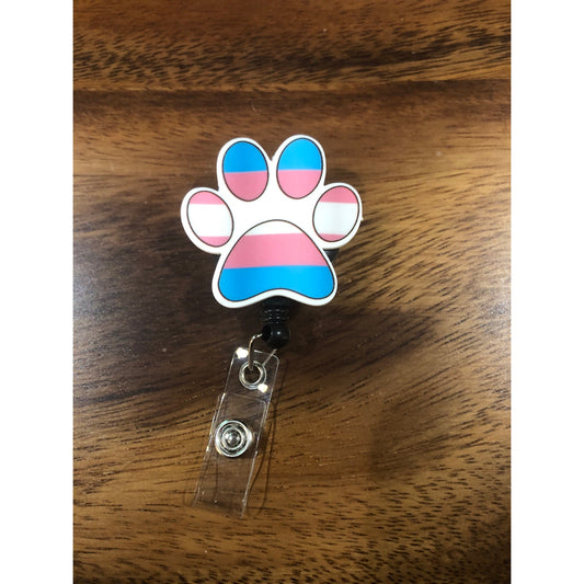 Trans Pride Flag Dog Paw Badge Reel with Swivel Back