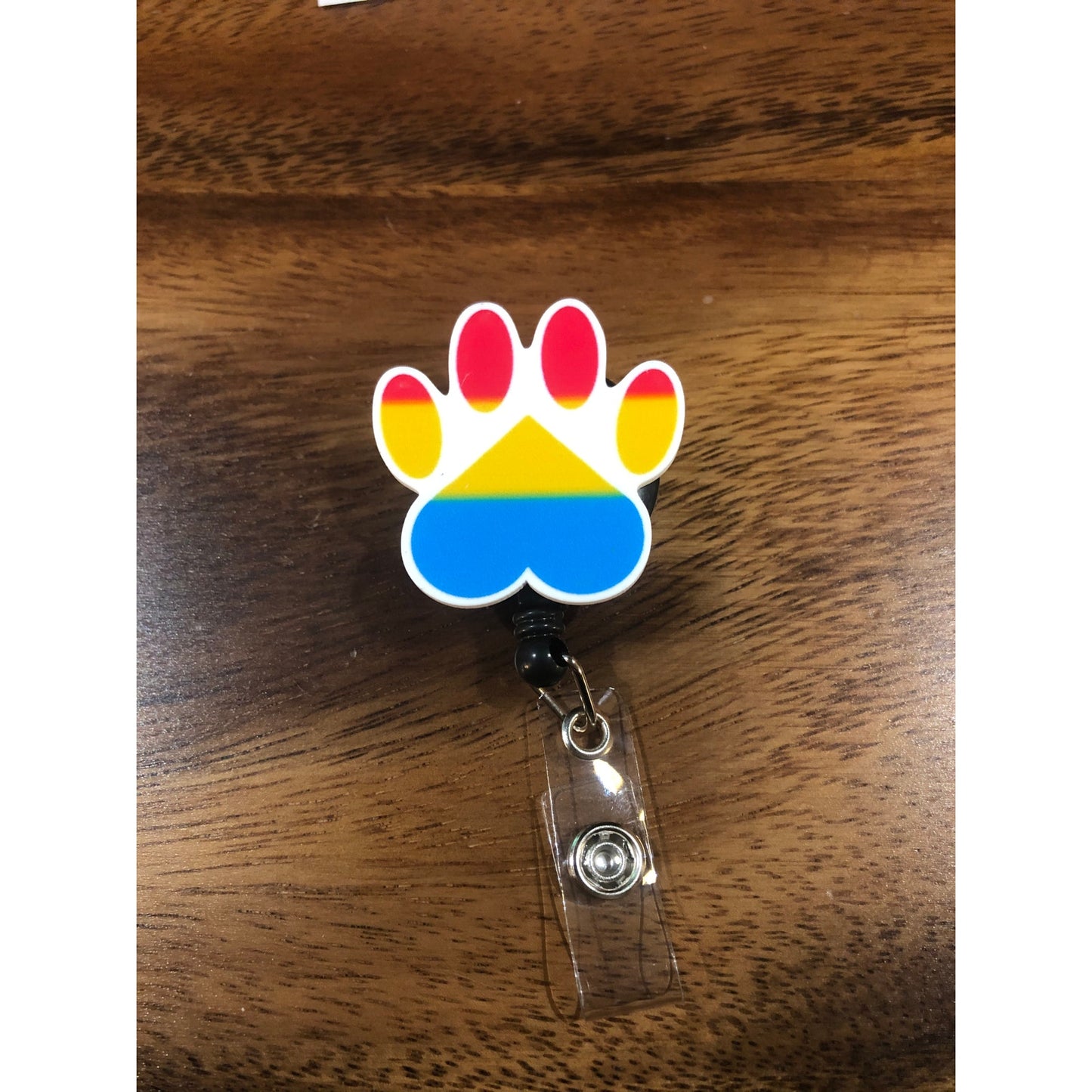 Pansexual Pride Flag Dog Paw Badge Reel with Swivel Back