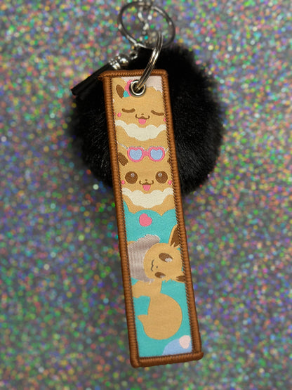 Pokemon Eevee Key Fob Keychain with Pom Pom