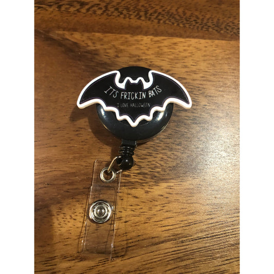 It's Frickin Bats I Love Halloween Badge Reel with Swivel Back