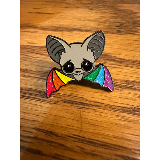 Rainbow Bat Pinback Label Pin