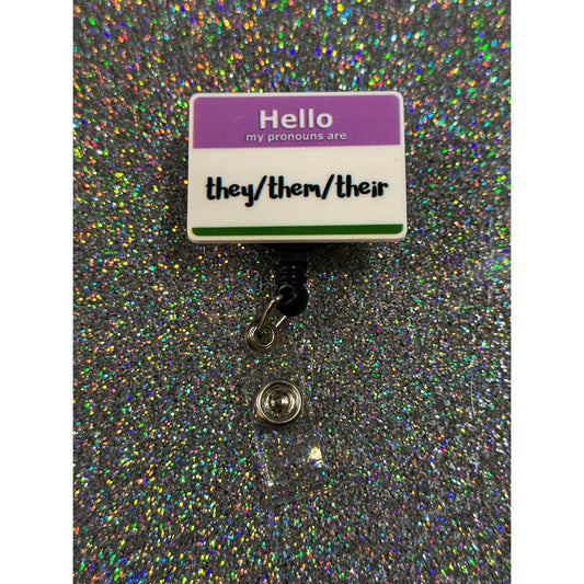 They Them Pronoun Badge Reel with Swivel Back