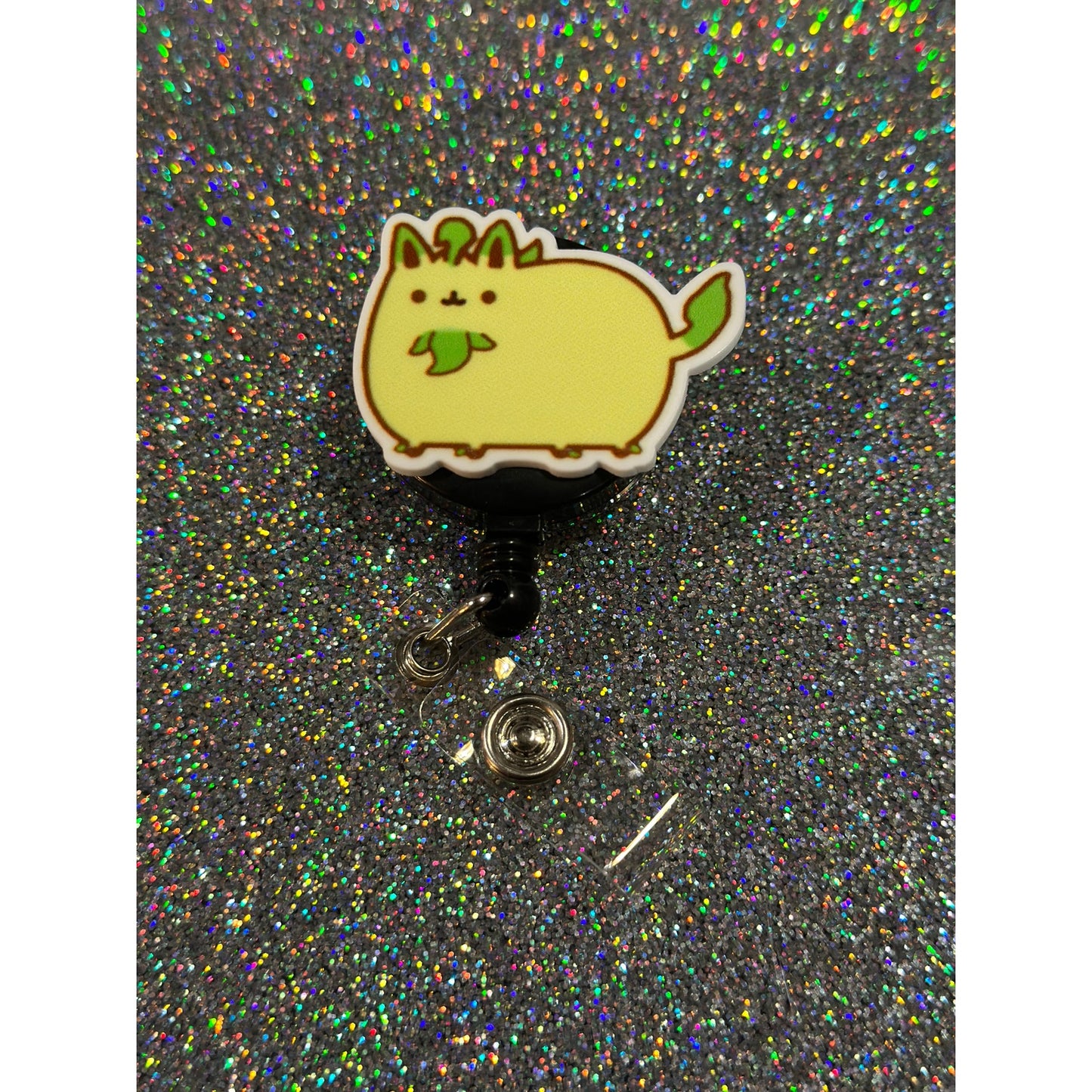 Pokemon Leafeon Pusheen Badge Reel with Swivel Back