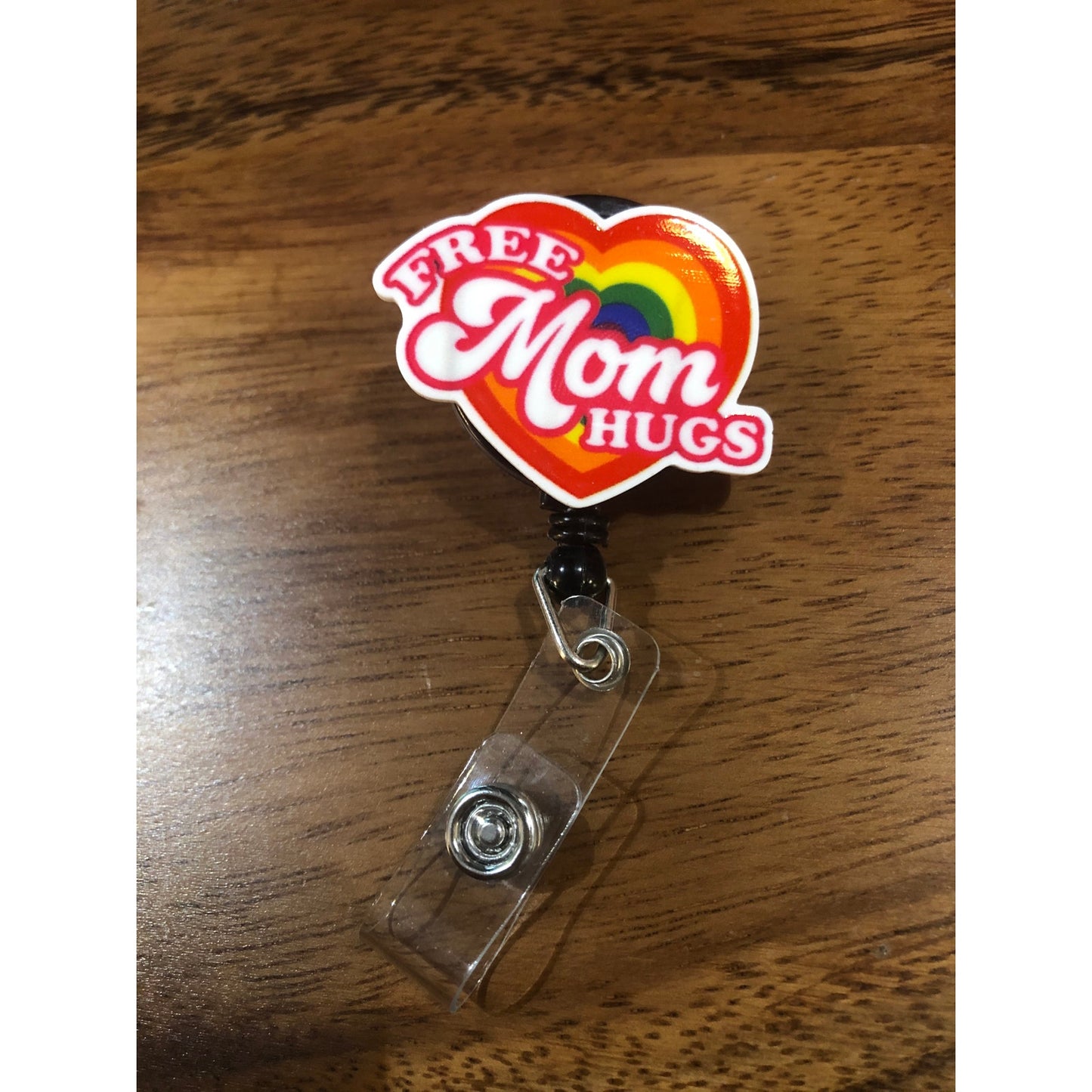 Free Mom Hugs Badge Reel with Swivel Back