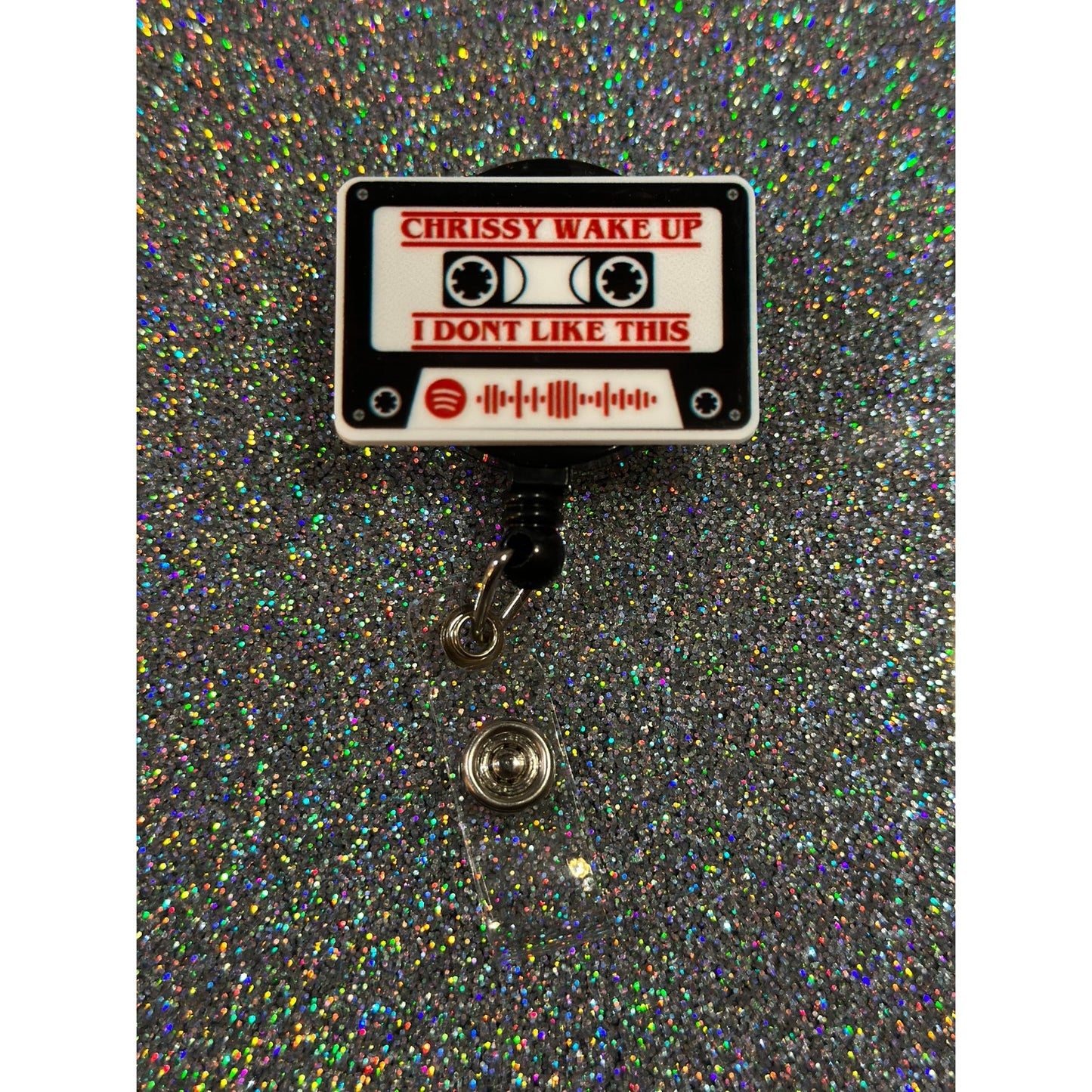 Chrissy Wake Up I Don't Like This Stranger Things Badge Reel with Swivel Back