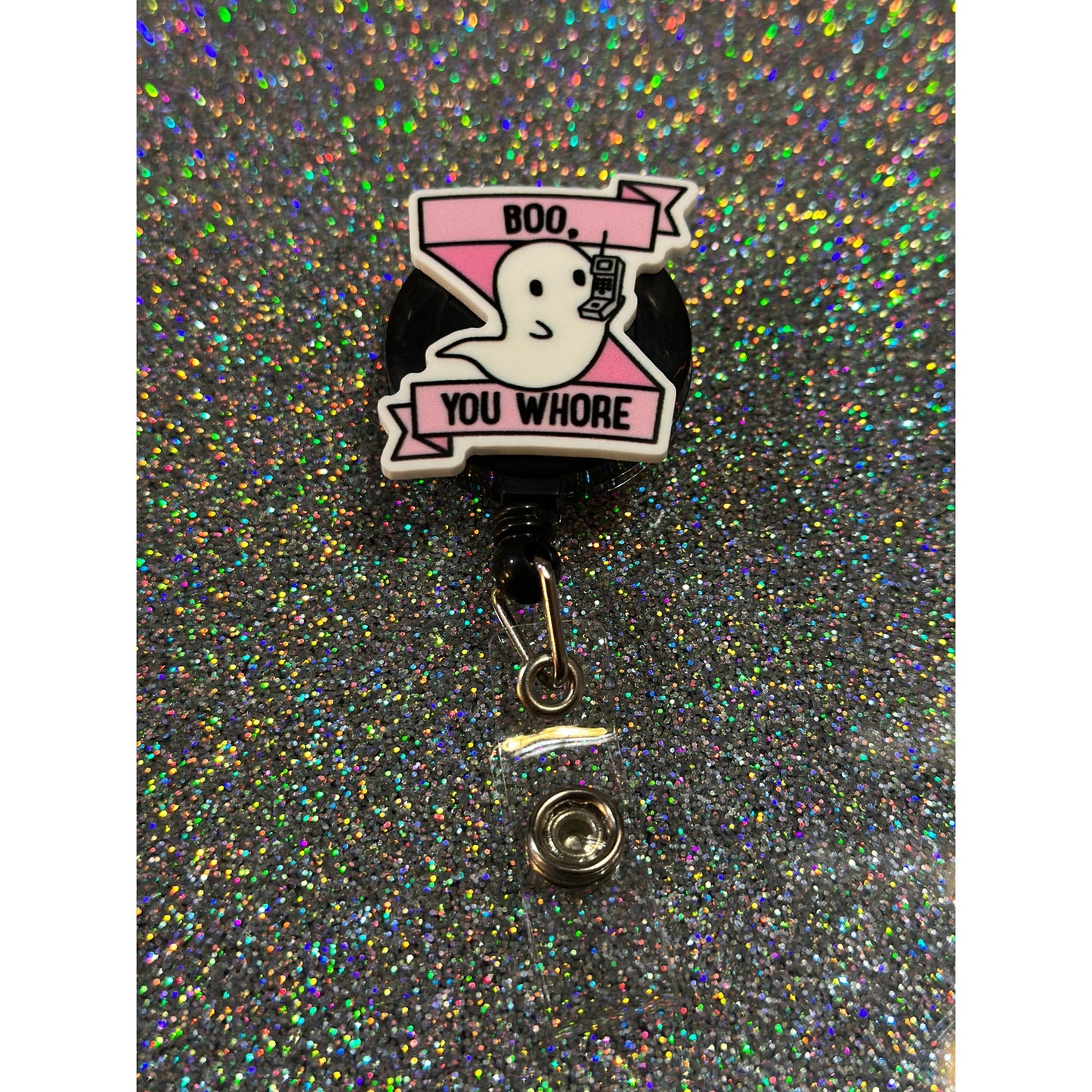 Boo You Whore Mean Girls Badge Reel with Swivel Back