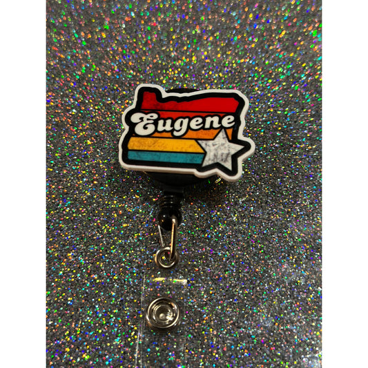 Eugene Oregon Pacific Northwest Badge Reel with Swivel Back