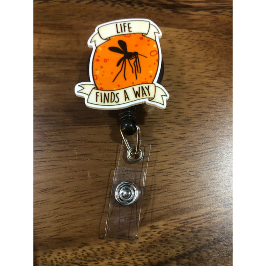 Life Finds a Way Jurassic Park Badge Reel with Swivel Back